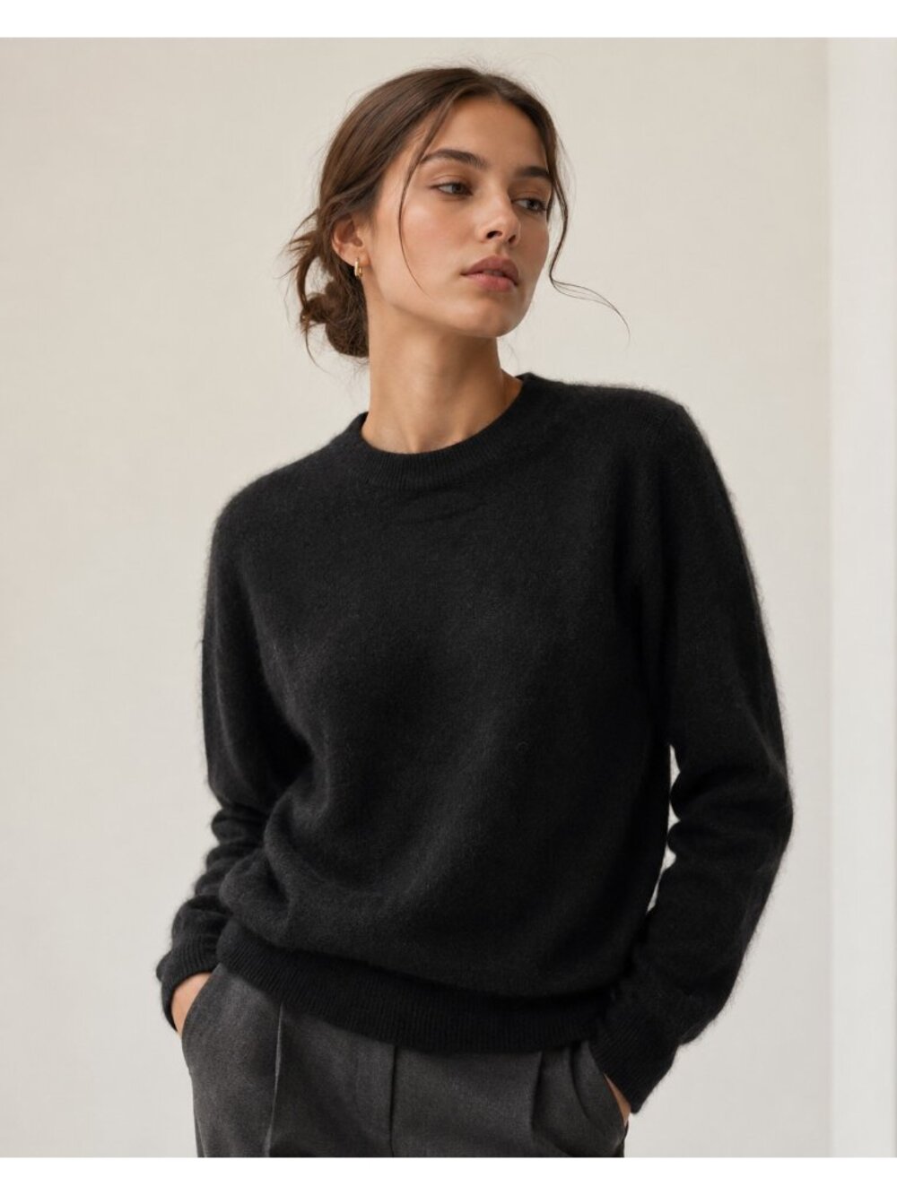 Quince Women's XS Black 100% Cashmere Crewneck Sweater Long Sleeve Minimalist
